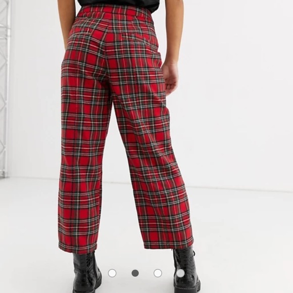 ASOS DESIGN Petite straight leg pants in red plaid - Picture 2 of 5